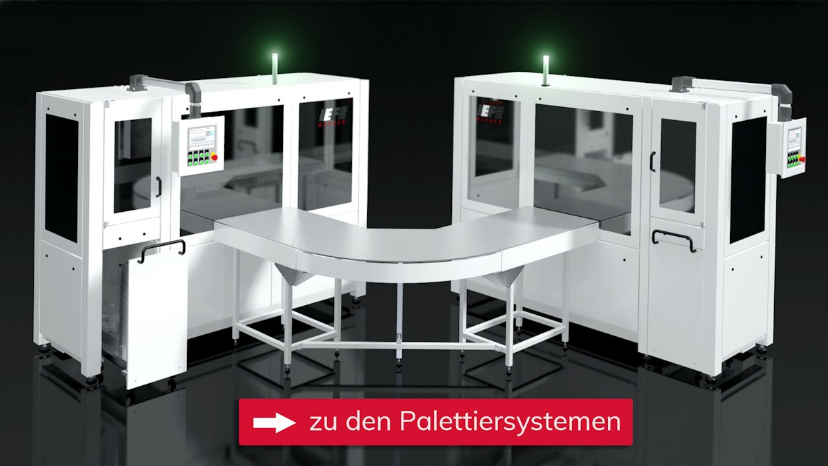 Palettiersystem mit RFID-Tag Prüfung der Trays / Barcode Prüfung der Produkte