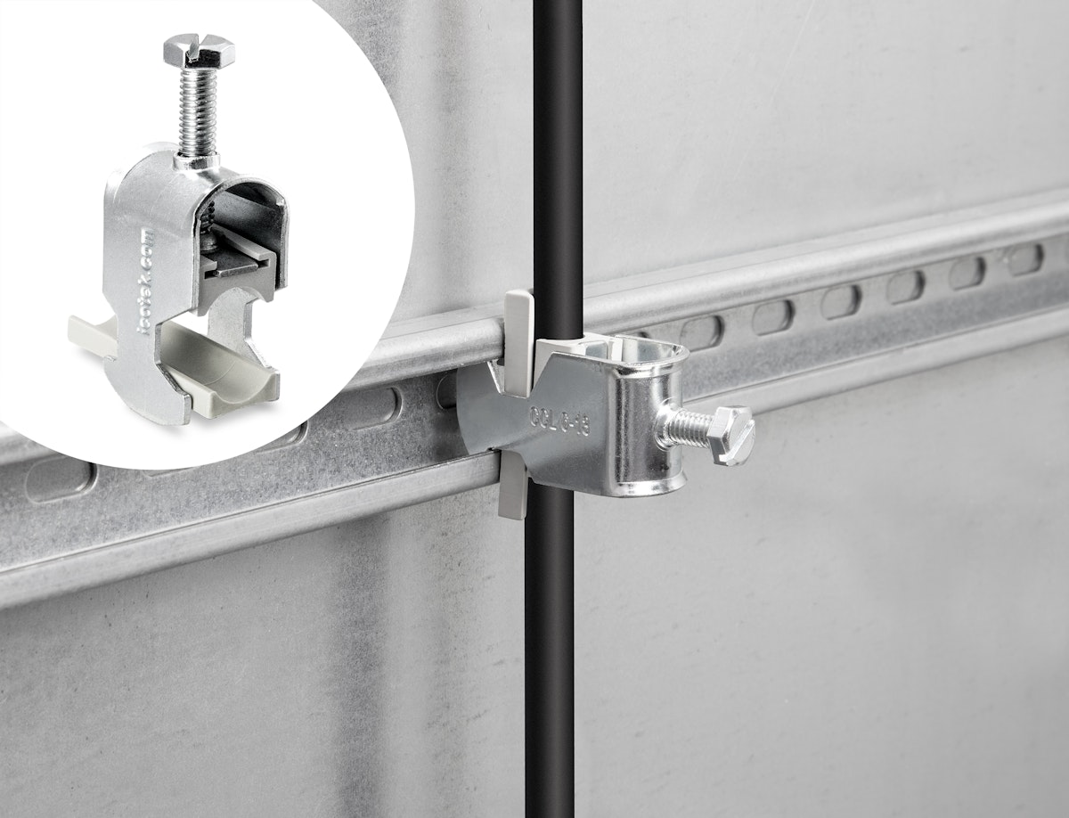 Platzsparende Zugentlastung mit optionaler EMV-Ableitung auf der C-Schiene