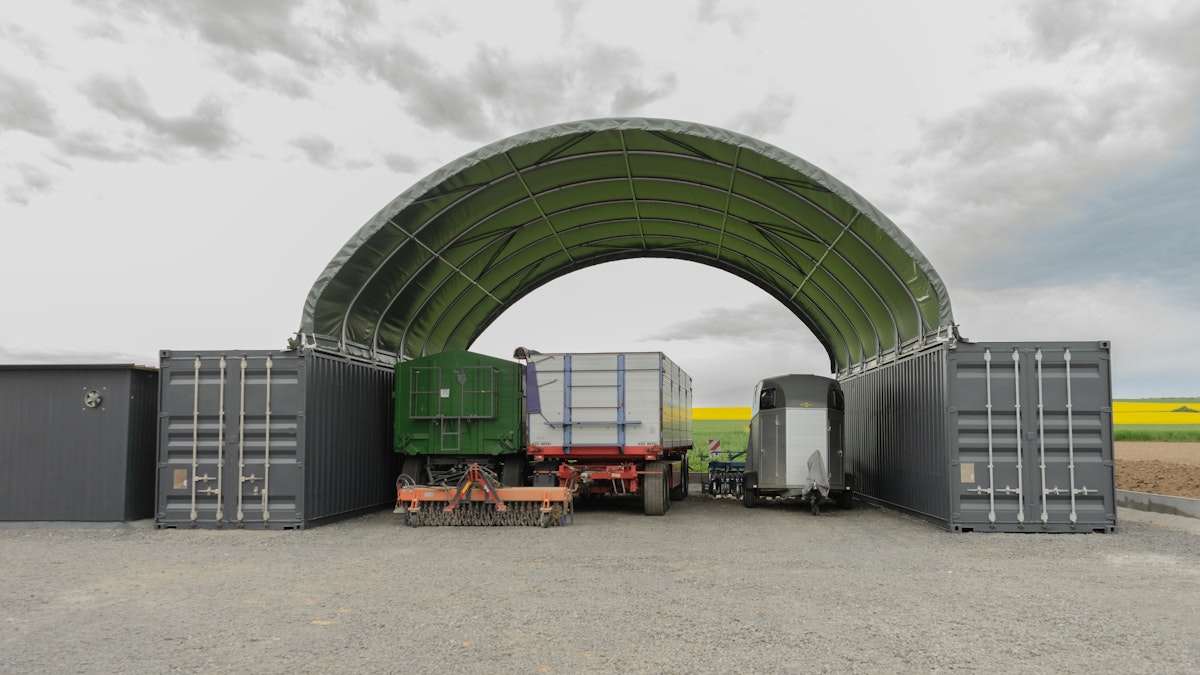 Containerüberdachung 8x6m (48m²) | Rundbogenhalle & Lagerzelt | PVC 750g/m² | Inkl. Statik | Weiß oder Grün