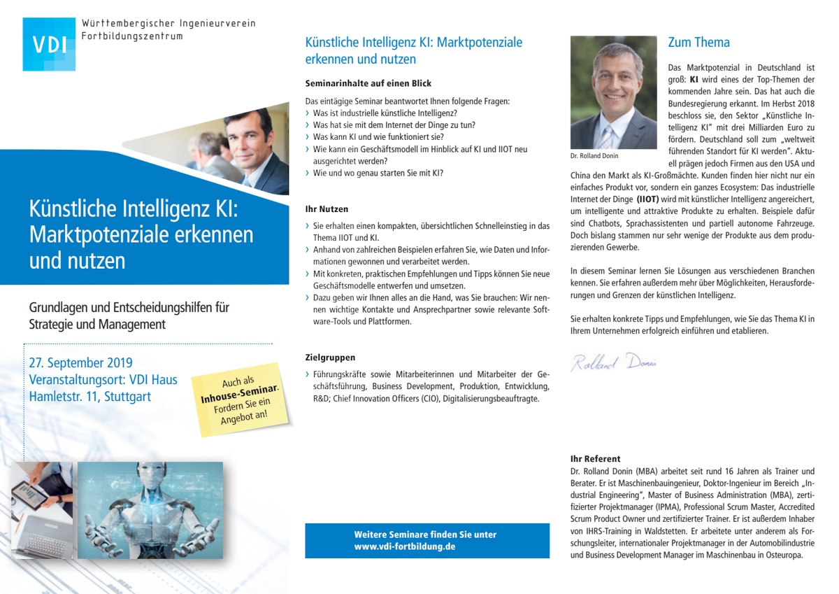 SEMINAR Künstliche Intelligenz KI: Marktpotenziale erkennen und nutzen