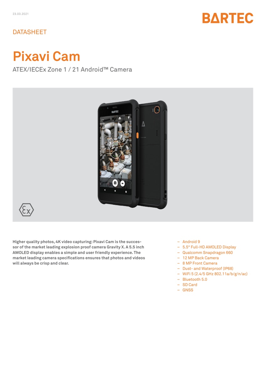 Pixavi Cam ATEX/IECEx für Zone 1/21