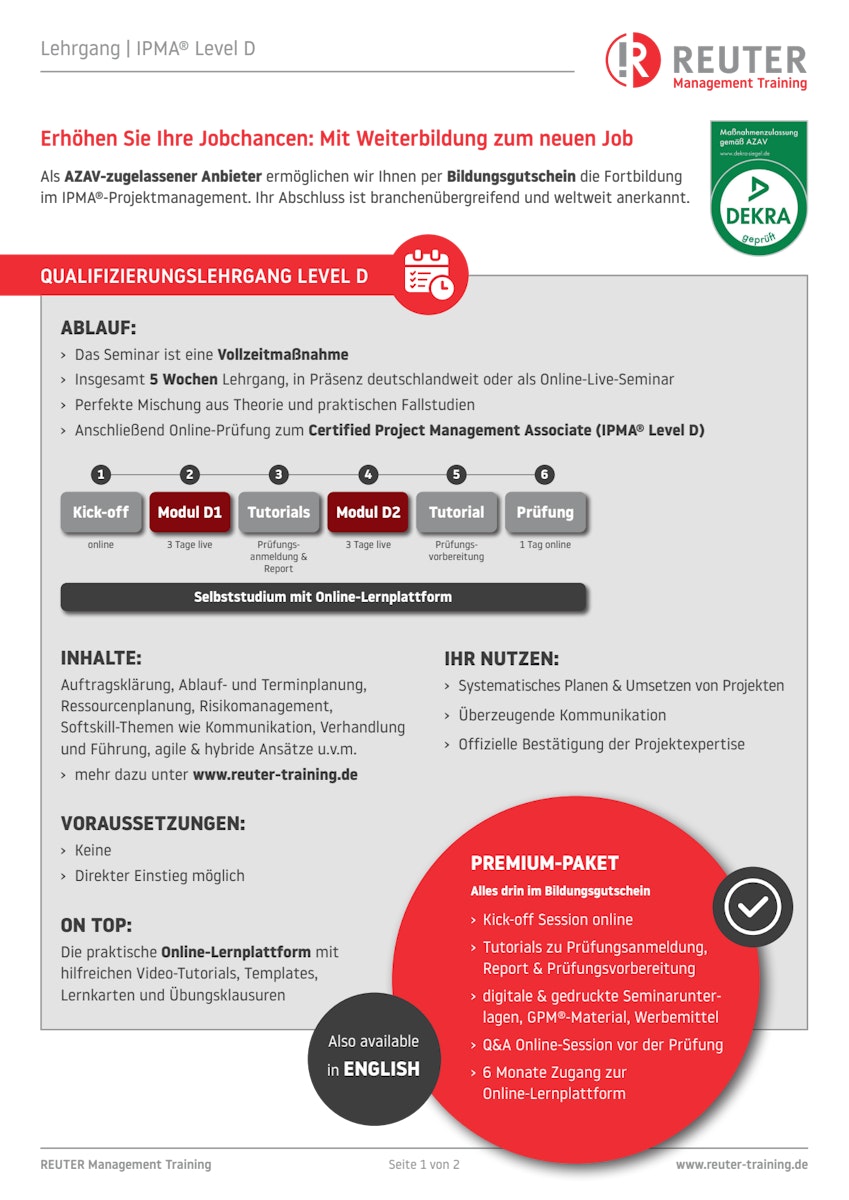 Level D Weiterbildung mit Bildungsgutschein