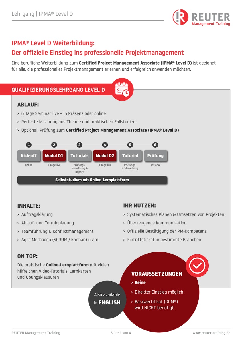 Level D Weiterbildung im Projektmanagement