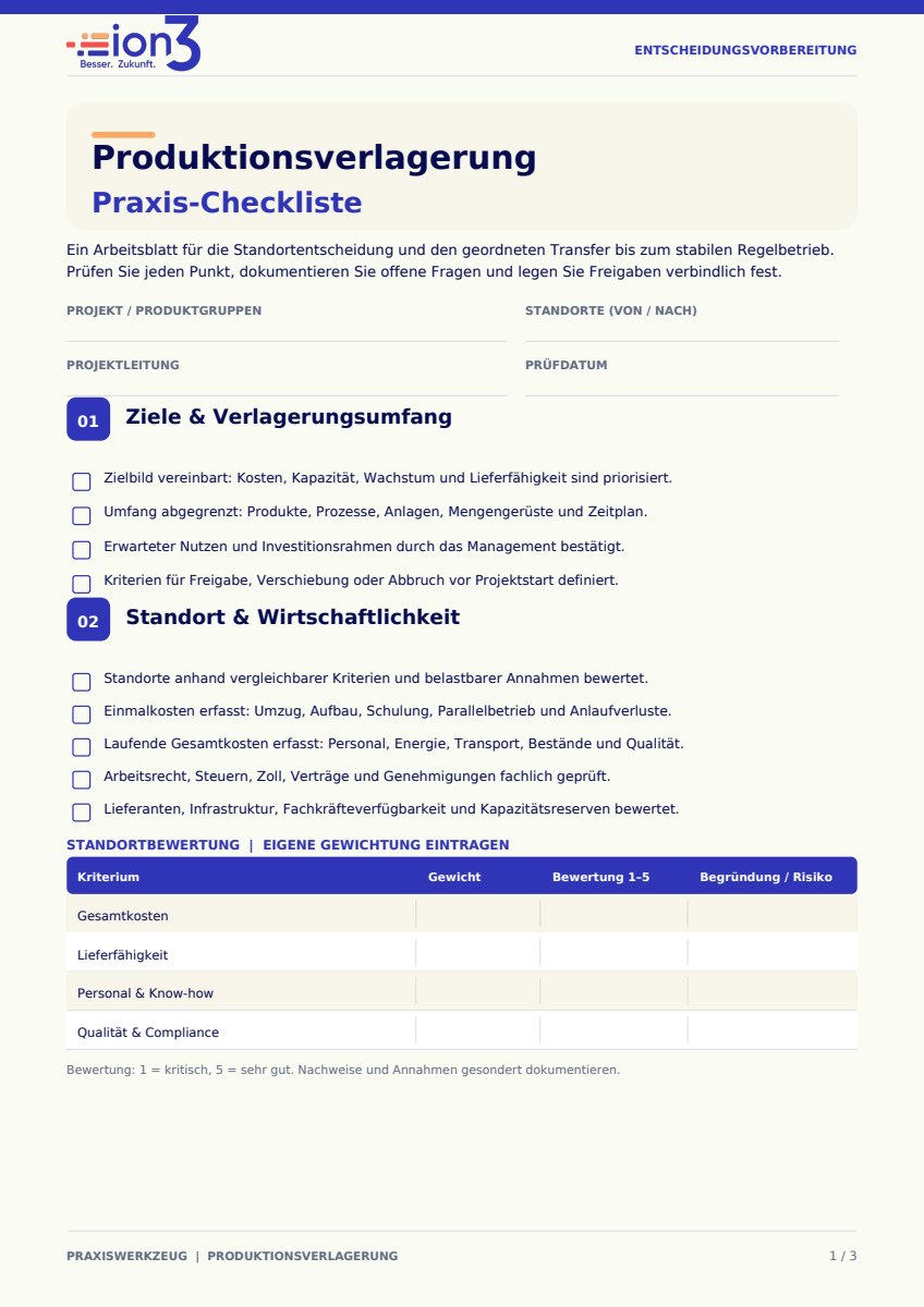 Produktionsverlagerung erfolgreich umsetzen: Was Unternehmen aus einem typischen Verlagerungsprojekt lernen können