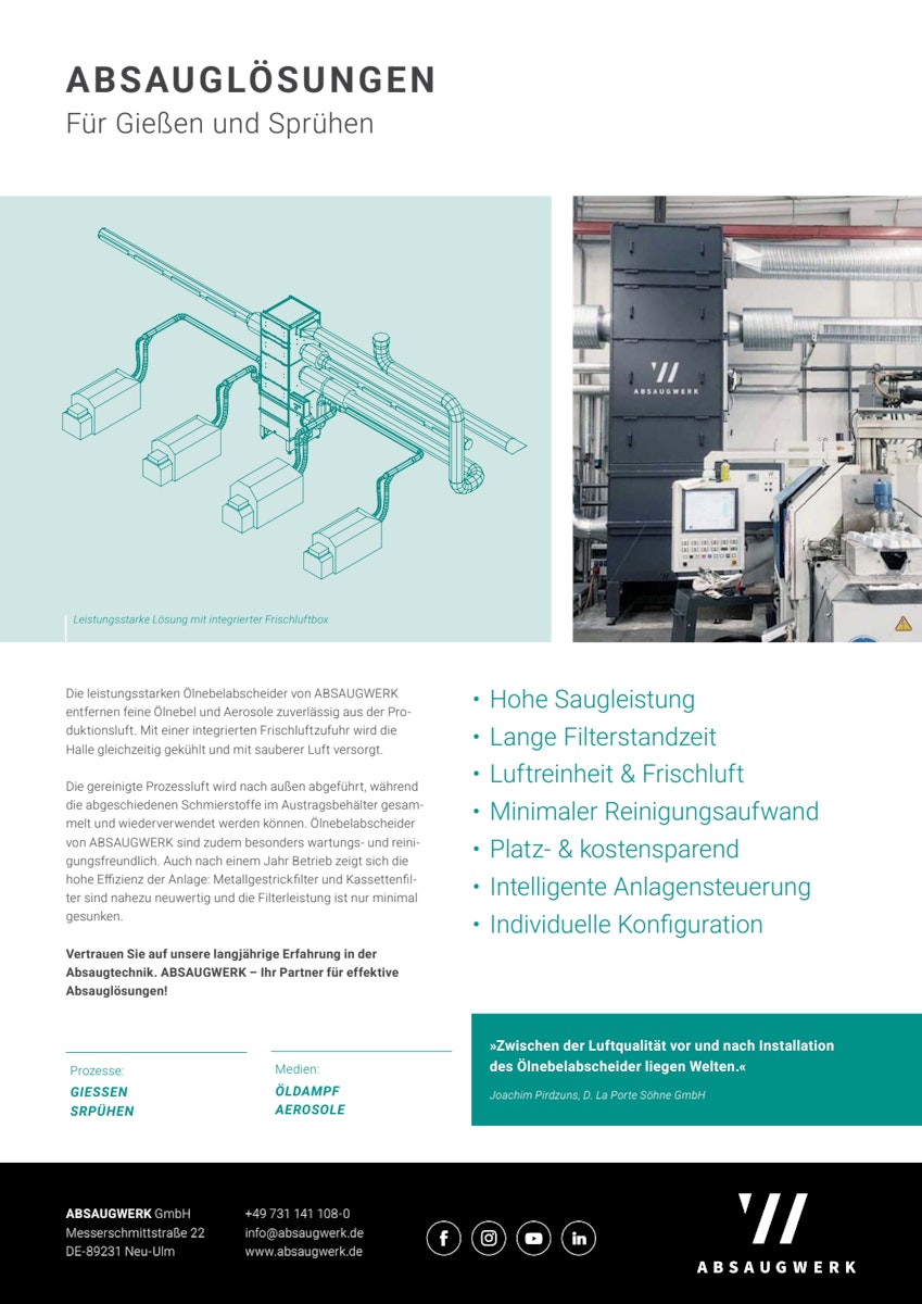 Ölnebelabscheider für die Gießerei bei der D. La Porte Söhne GmbH
