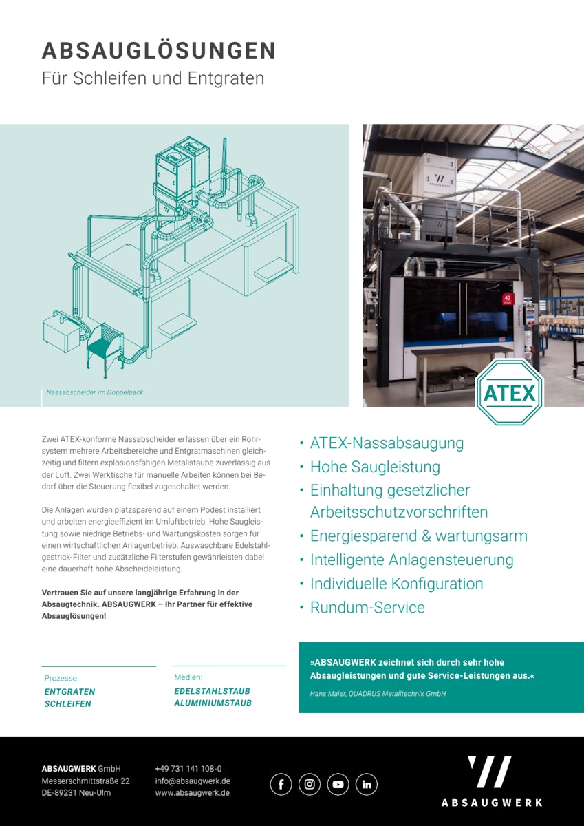 ATEX Nassabscheidung für Aluminiumstäube bei der QUADRUS Metalltechnik GmbH