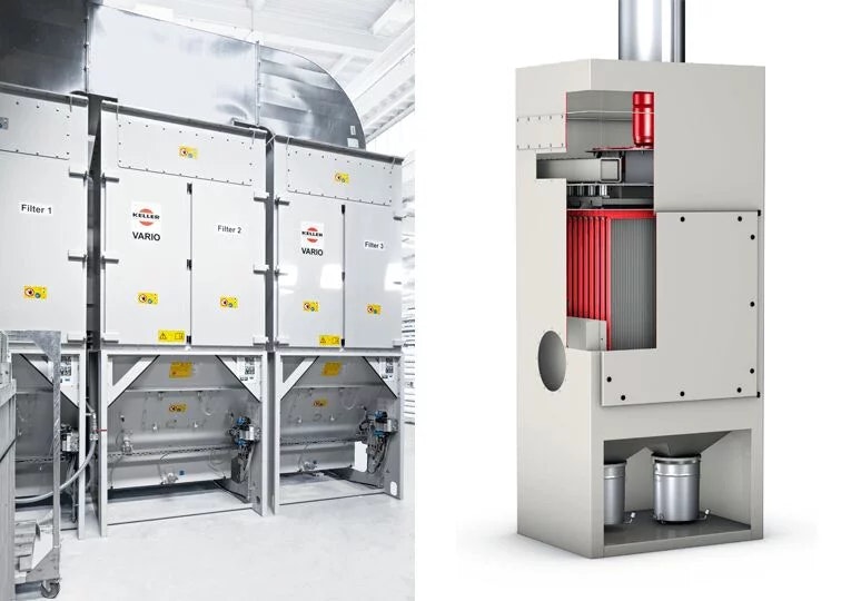 Flexible Anpassung an Staubqualität und Luftmenge. Hier scheiden drei VARIO eco Lacknebel aus einer Lackieranlage ab.